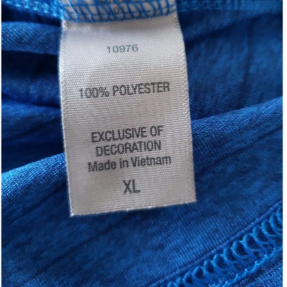 Mens Polo Shirt XL 100% Polyester Blue with thin black stripes - Picture 7 of 7